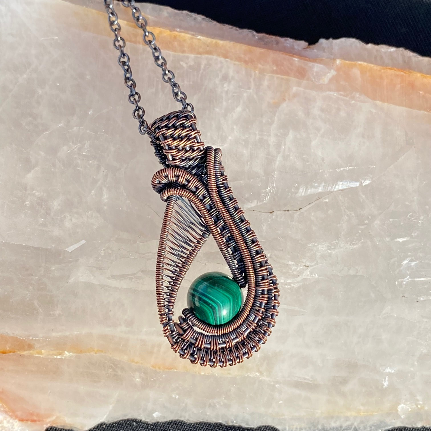 Malachite copper pendant necklace